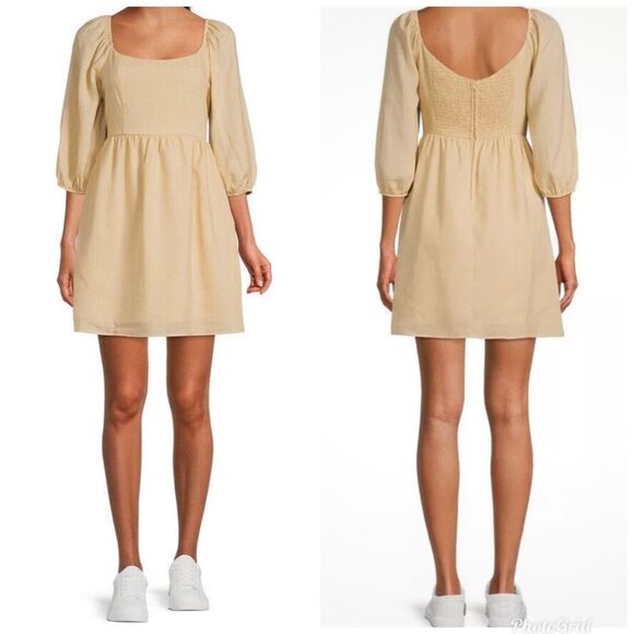 EVERY BABYDOLL DRESS WOVEN SMOCKED SQUARE NECK PUFF SLEEVE COLOR CHAI SIZE S - Picture 1 of 7